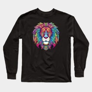 Colorful Lion Design, Intricate Interesting Pattern, King of the Jungle - Perfect for Festivals Long Sleeve T-Shirt